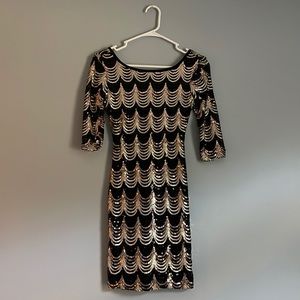 Black, Gold and Tan Sequin Dress